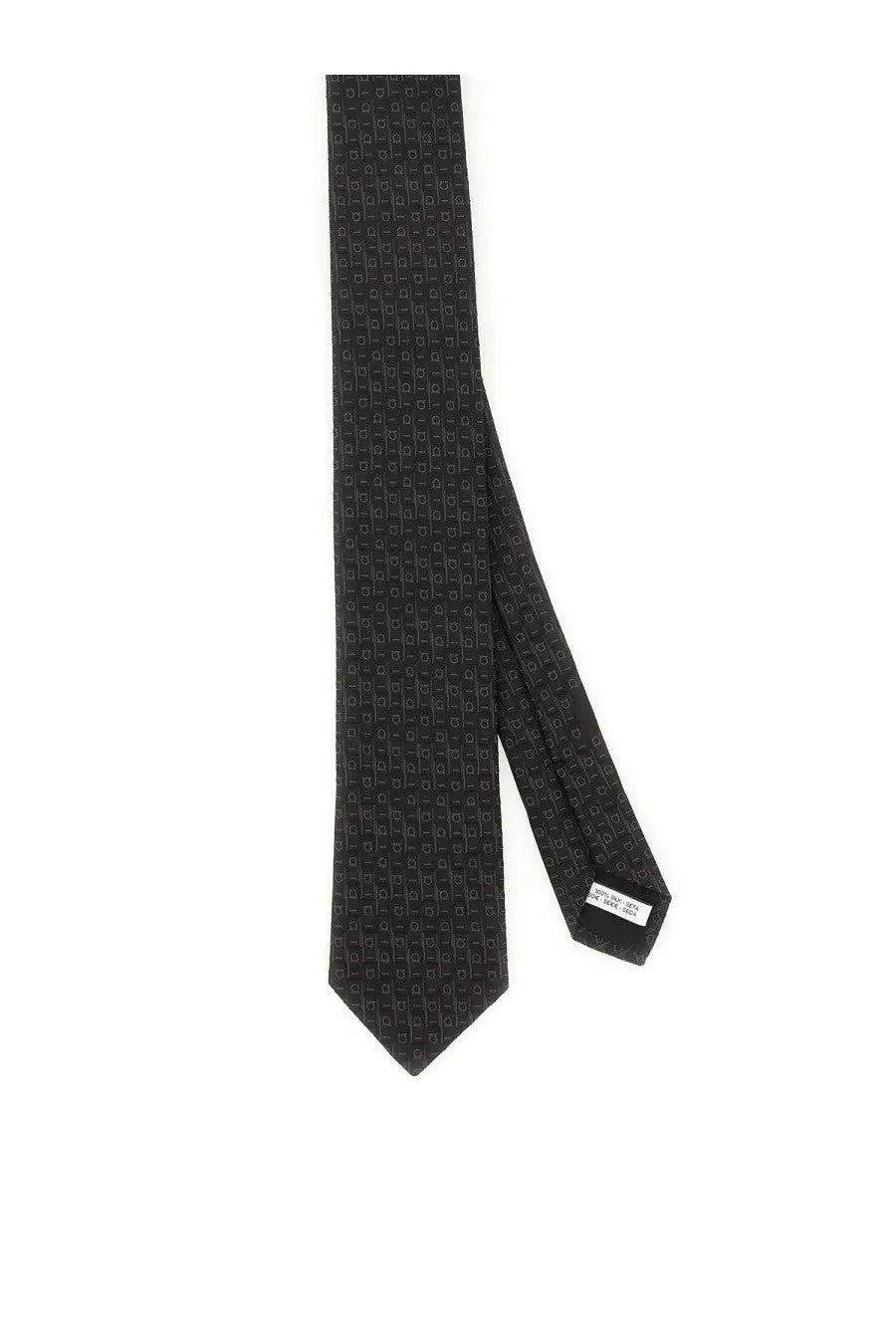 Ferragamo men’s gancini jacquard tie grey dark gray with subtle geometric pattern of faint repeating squares and rectangles