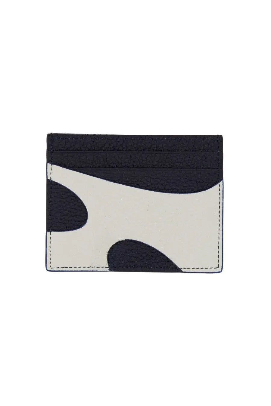 Ferragamo men leather card holder white with minimalist black and white abstract pattern textured leather and stitching