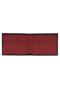 Ferragamo men’s leather wallet in red with black edges and multiple card slots for organized storage