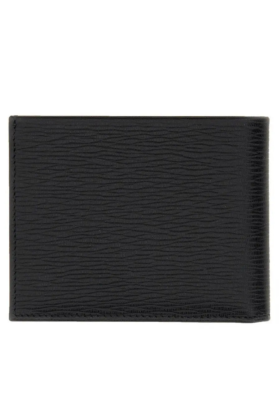 Ferragamo men’s leather wallet black with subtle grainy texture and precise stitching along the edges