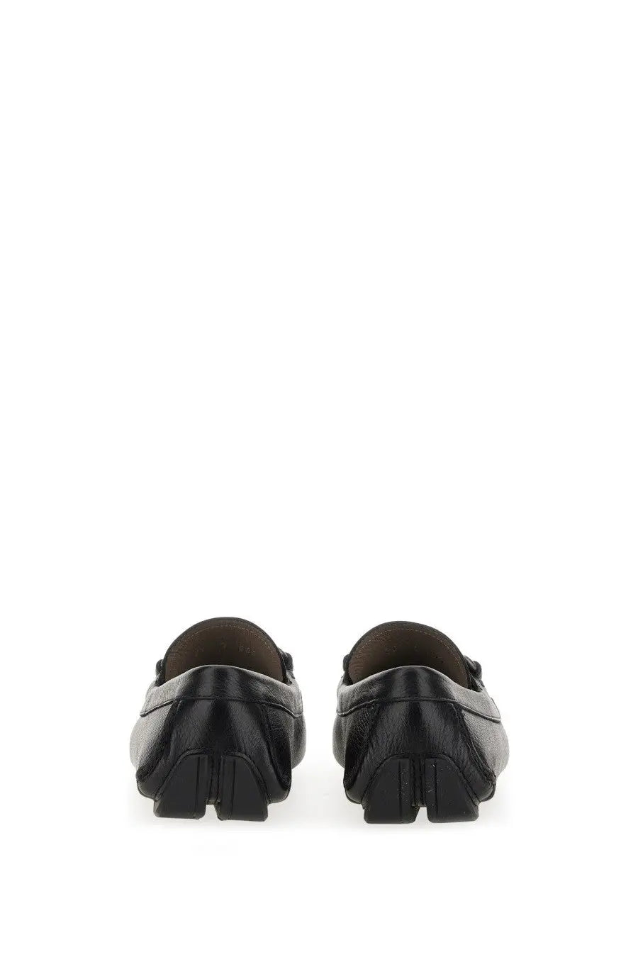 Ferragamo men’s moccasin gancini black leather loafers with glossy finish and contrasting textured side panels