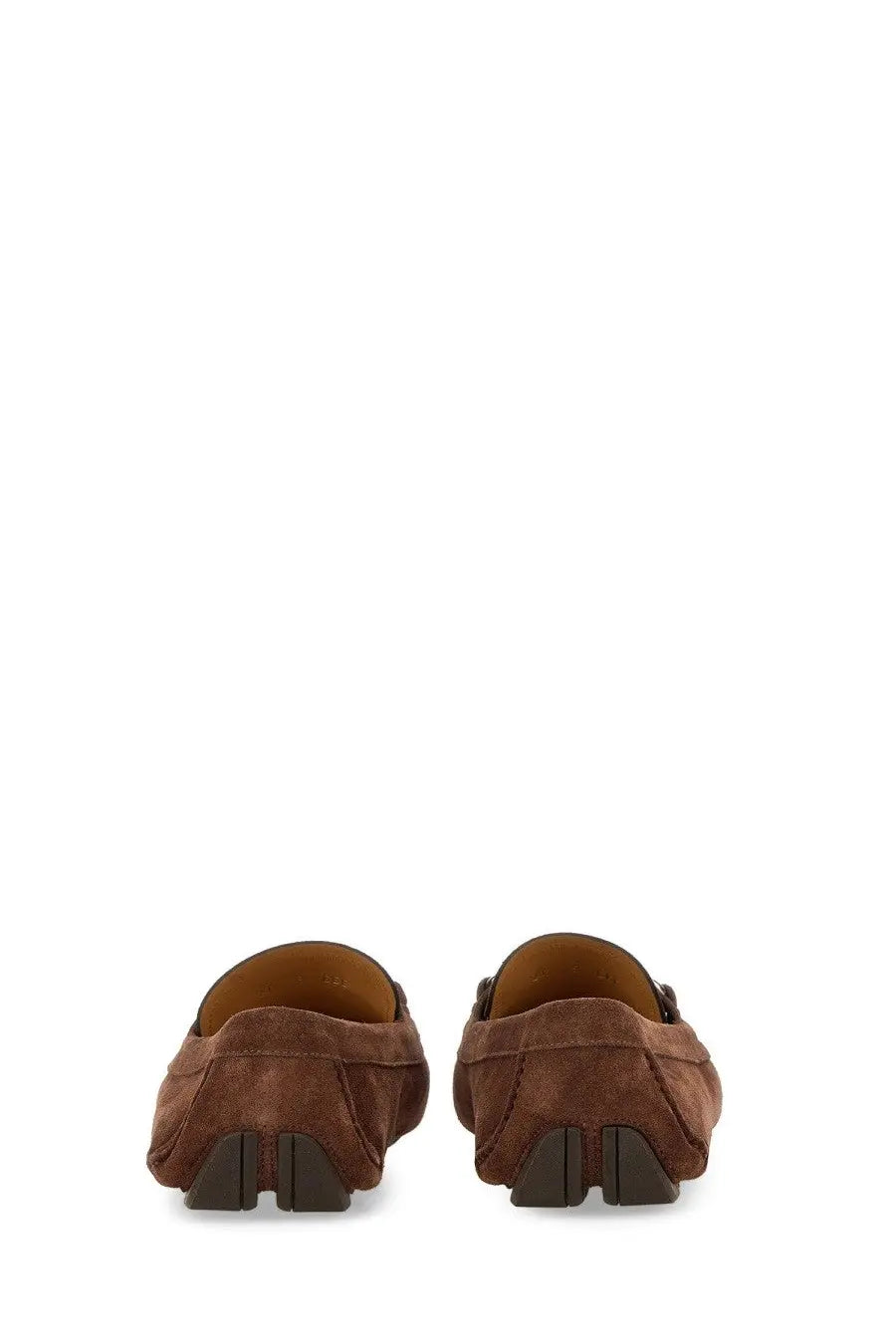 Ferragamo men’s moccasin ornament gancini brown brown suede loafers with classic moccasin design and dark rubber soles