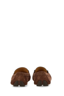 Ferragamo men’s moccasin ornament gancini brown brown suede loafers with classic moccasin design and dark rubber soles