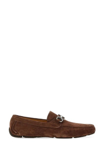 Brown suede Ferragamo men’s moccasin ornament gancini loafers with silver-toned horsebit buckle