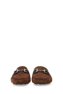 Brown suede loafers with silver horsebit buckle ferragamo mens moccasin ornament gancini brown
