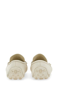 Ferragamo men’s moccasin white cream-colored leather loafers with classic moccasin design and textured rubber soles