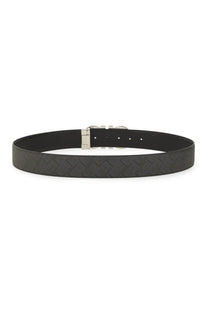 Ferragamo men’s reversible hooks belt black leather with distinctive woven pattern and silver toned buckle