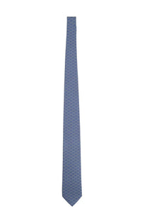Ferragamo men’s silk tie in navy blue with a subtle lighter geometric pattern made of silk