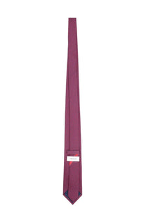 Ferragamo men’s silk tie burgundy with subtle textured pattern and small white label near the bottom