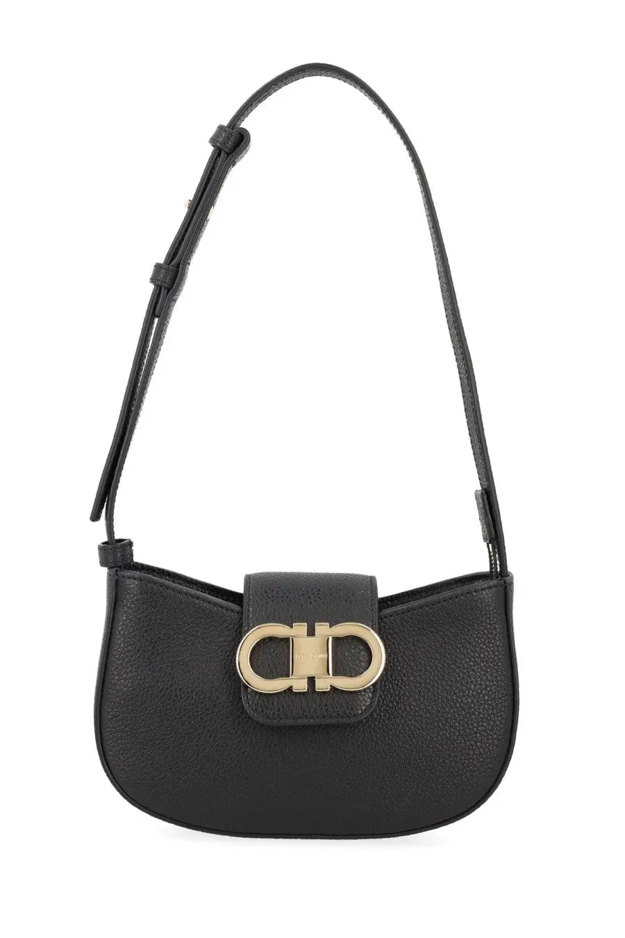 Ferragamo women’s black leather shoulder bag with gold-tone double-f logo clasp gabry style