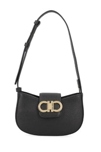 Ferragamo women’s black leather shoulder bag with gold-tone double-f logo clasp gabry style