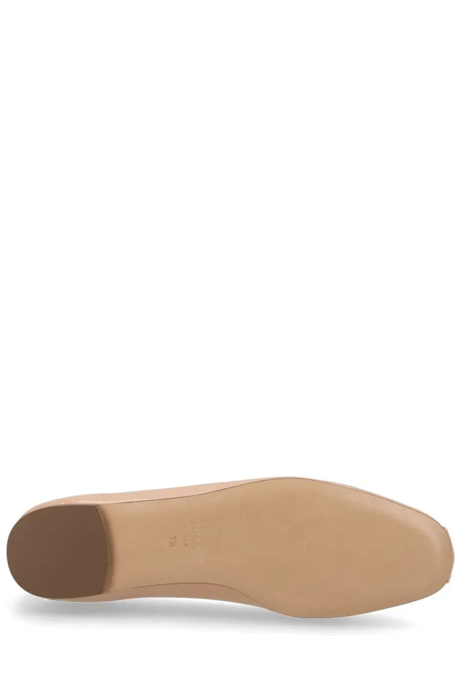 Beige leather ferragamo women’s ballerina gancini flat shoe with low block heel and minimalist design