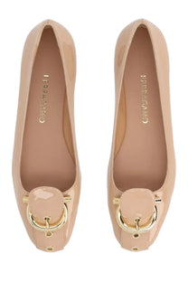 Ferragamo women’s ballerina gancini beige flat shoes in patent leather with gold-tone buckle detailing