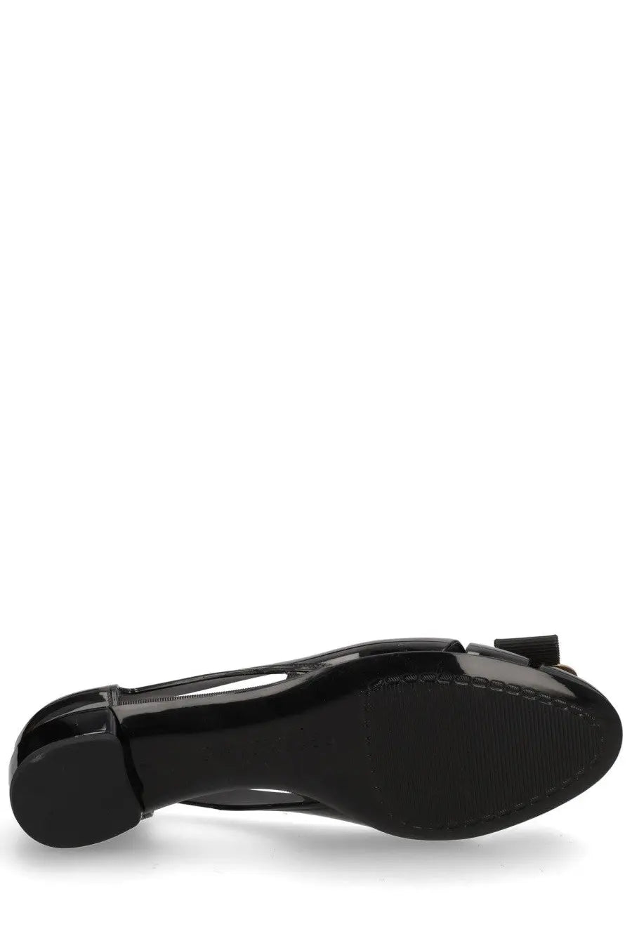 Ferragamo women’s ballerina nara jelly black flat shoe with patent leather and small bow detail at the toe