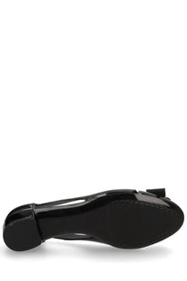 Ferragamo women’s ballerina nara jelly black flat shoe with patent leather and small bow detail at the toe