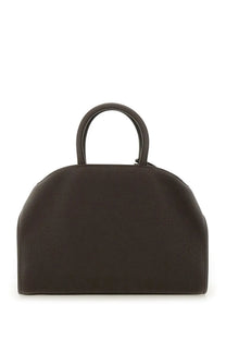 Dark brown leather Ferragamo women’s Borsa Hug handbag with rounded top handle and structured dome shape