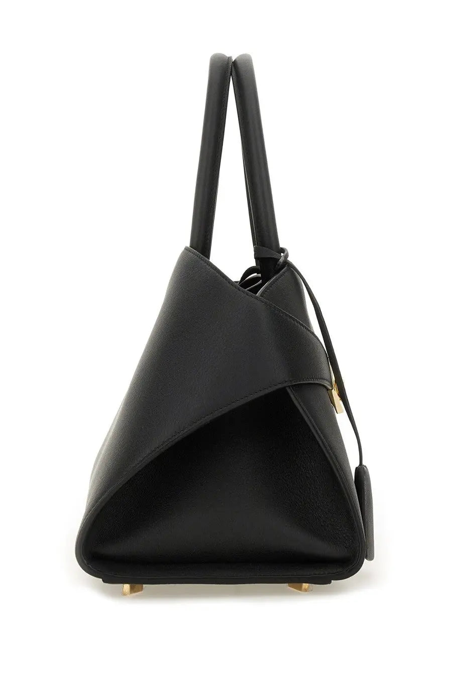 Ferragamo women’s borsa tote hug black leather handbag with gold tone hardware and structured angular design