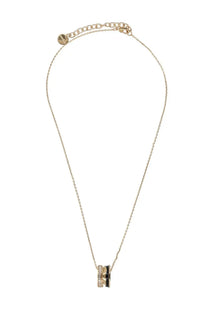 Ferragamo women’s gold-toned necklace with delicate chain and pendant featuring stacked rings with crystals and black detail