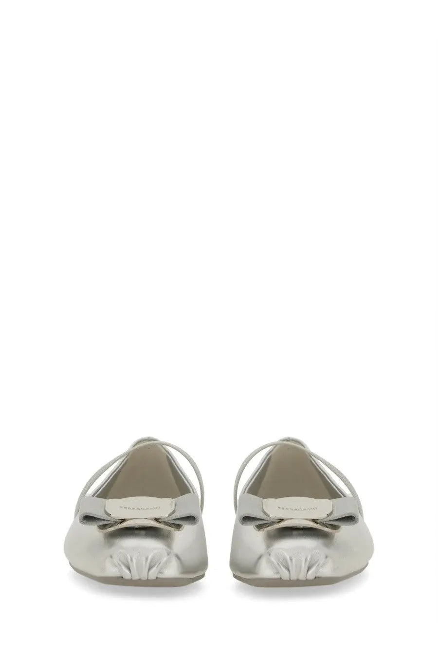 Ferragamo women’s dancer new vara silver flat shoes in metallic leather with bow detail at the front