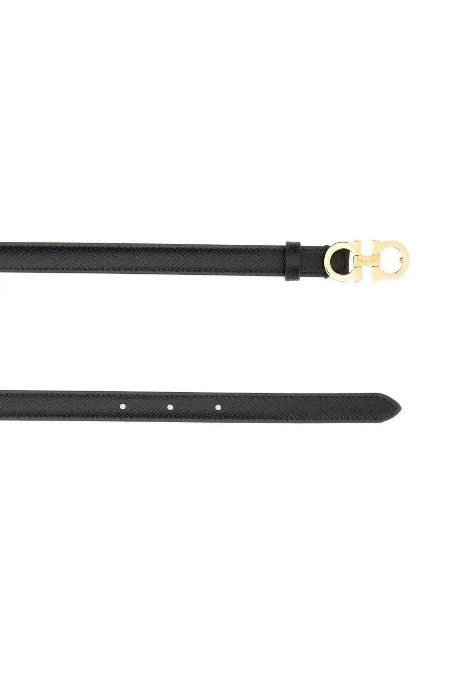 Ferragamo women’s gancini belt black leather featuring a gold-tone double f buckle for stylish wear