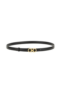 Ferragamo women’s gancini belt black leather with gold-tone double g buckle and minimalist design