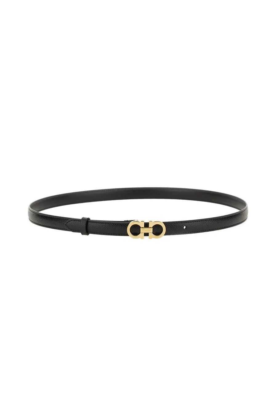 Ferragamo women’s gancini belt black leather with gold-tone double g buckle in sleek minimalist design