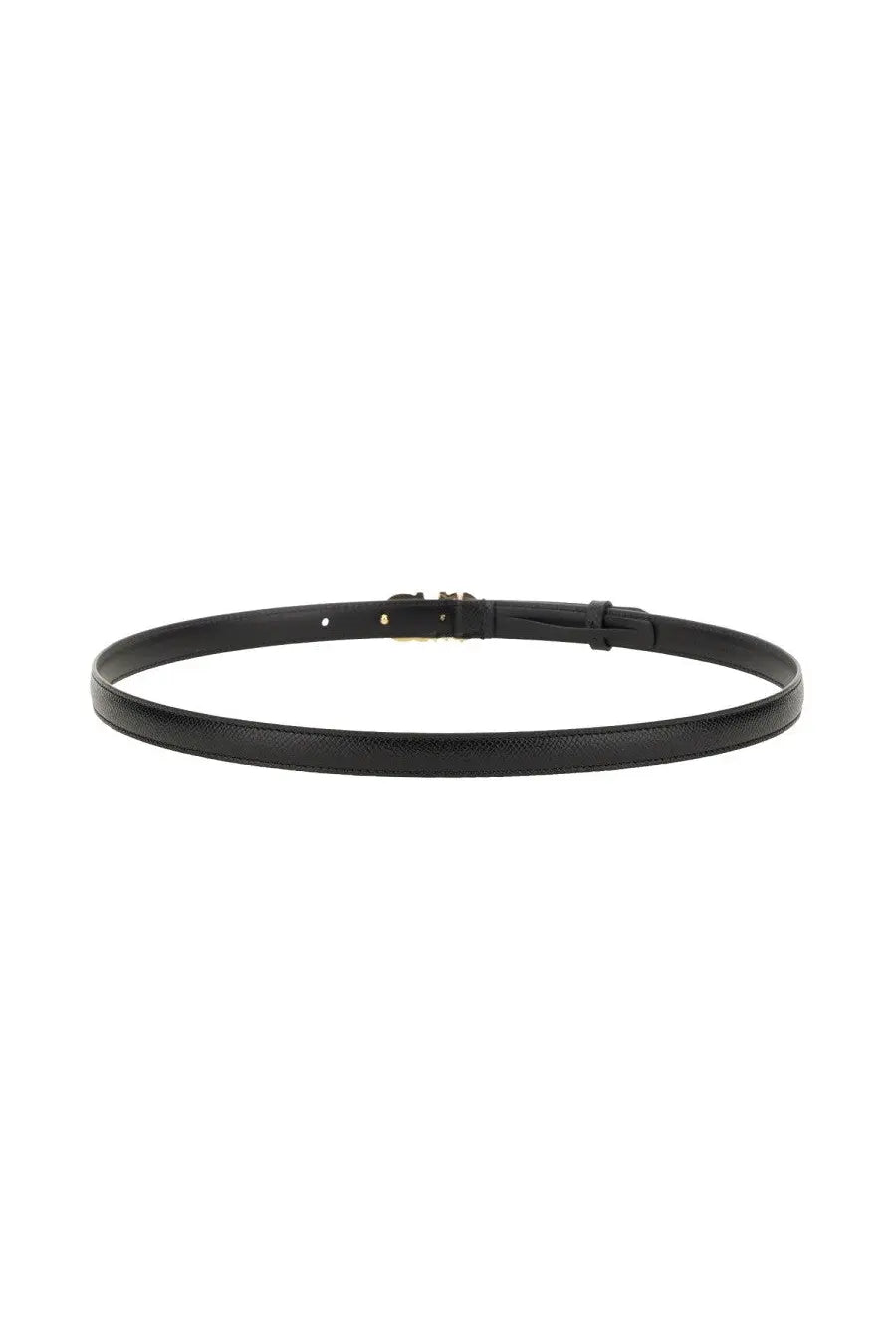 Ferragamo women’s gancini black leather belt with subtle texture and minimalist gold-tone buckle