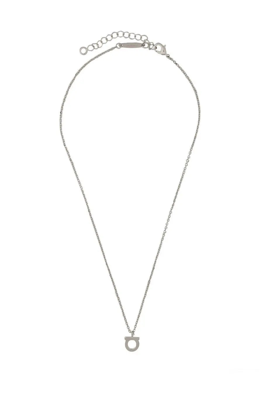 Silver-toned Ferragamo women’s gancini necklace with minimalist circular pendant featuring distinctive cutout design