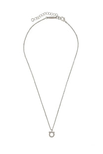 Silver-toned Ferragamo women’s gancini necklace with minimalist circular pendant featuring distinctive cutout design