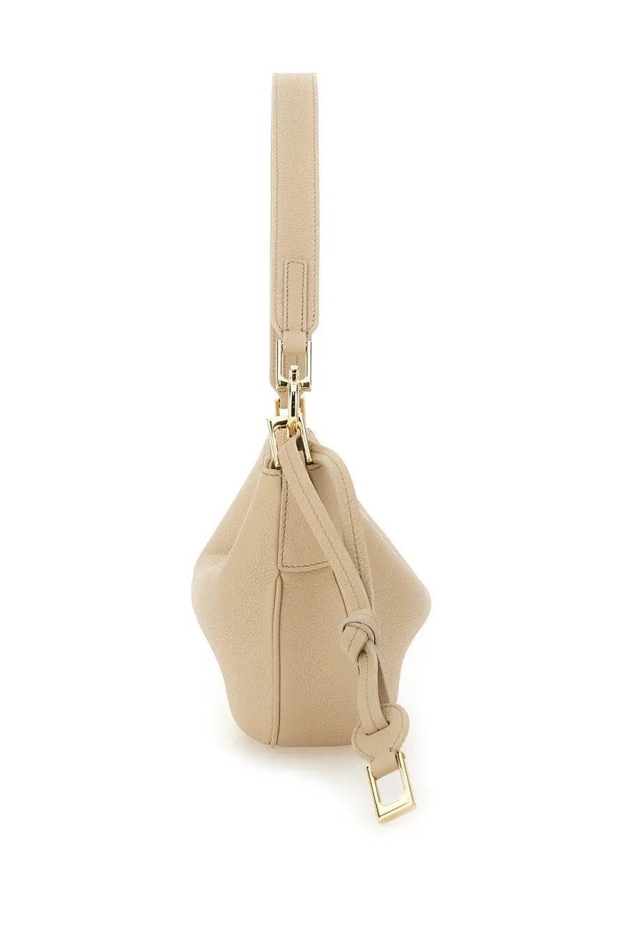 Ferragamo women’s hobo bag beige leather with gold-tone hardware and knotted strap detail