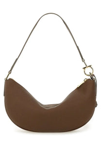Ferragamo women’s hobo bag brown made of brown leather with crescent shape slender strap and gold tone hardware