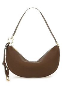 Ferragamo womens brown leather hobo bag with gold-tone hardware and distinctive curved shape