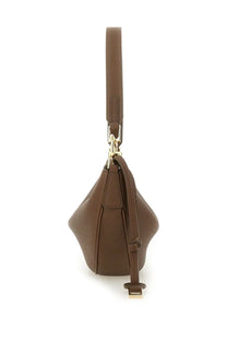 Ferragamo women’s brown leather hobo bag with gold-tone hardware and a structured asymmetrical silhouette