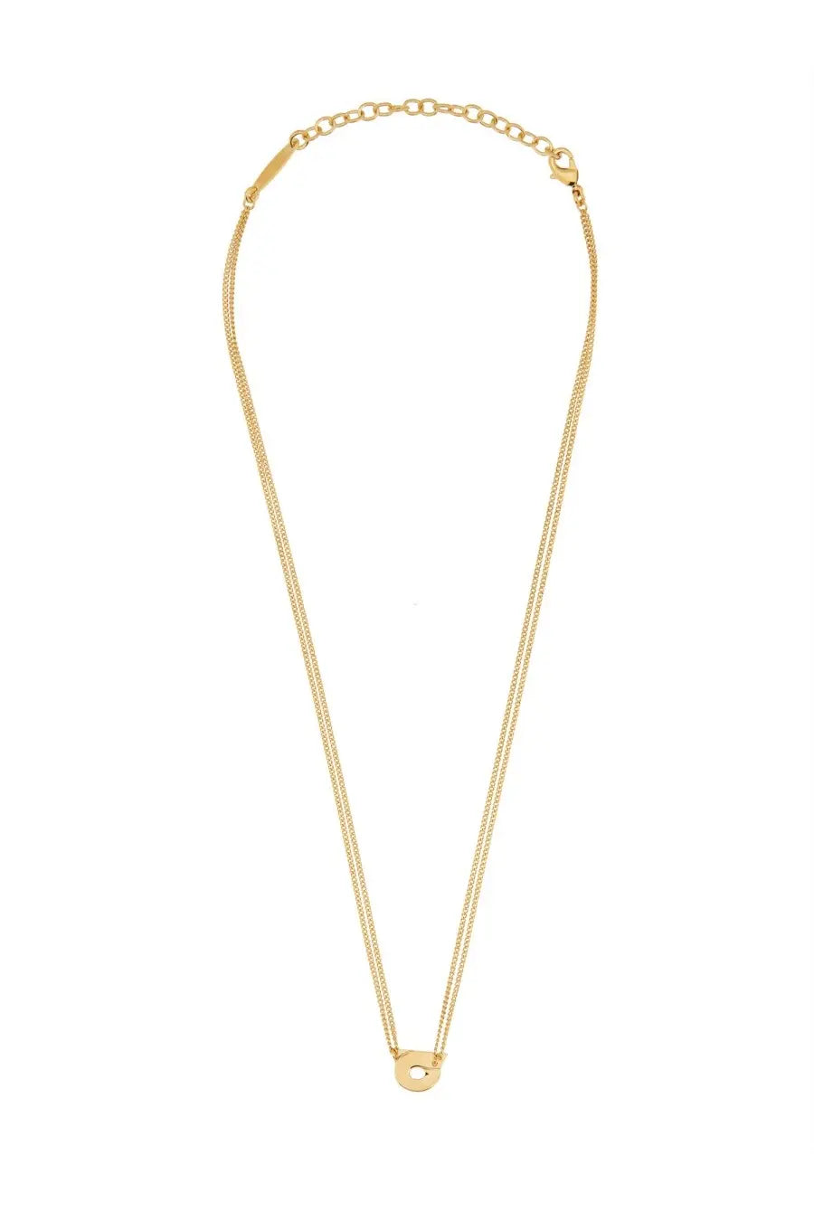 Ferragamo women’s gold-toned necklace with delicate double-chain and small circular pendant with central hole