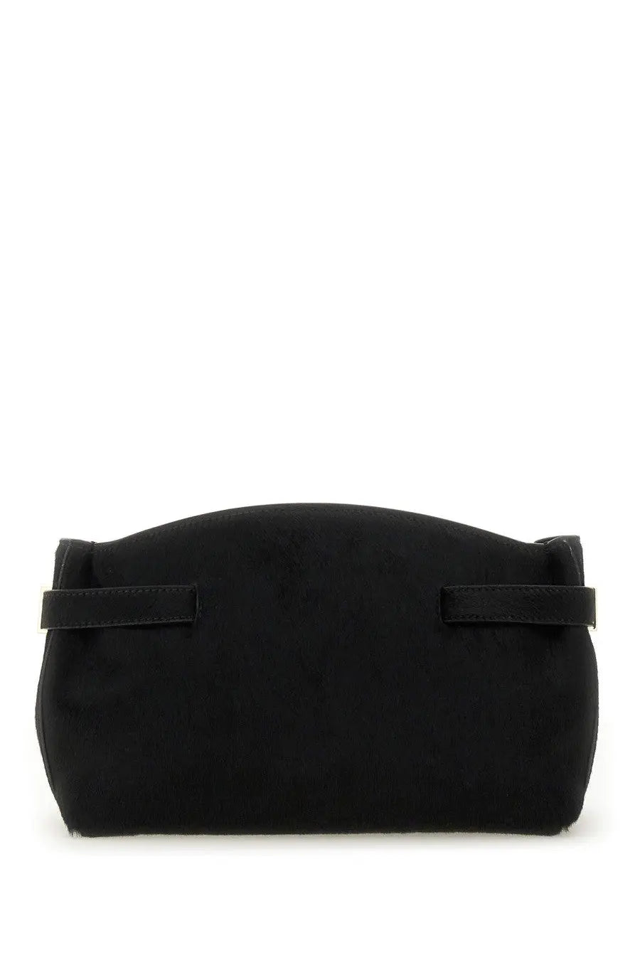 Ferragamo women’s hug soft bag black black suede clutch with two horizontal strap handles