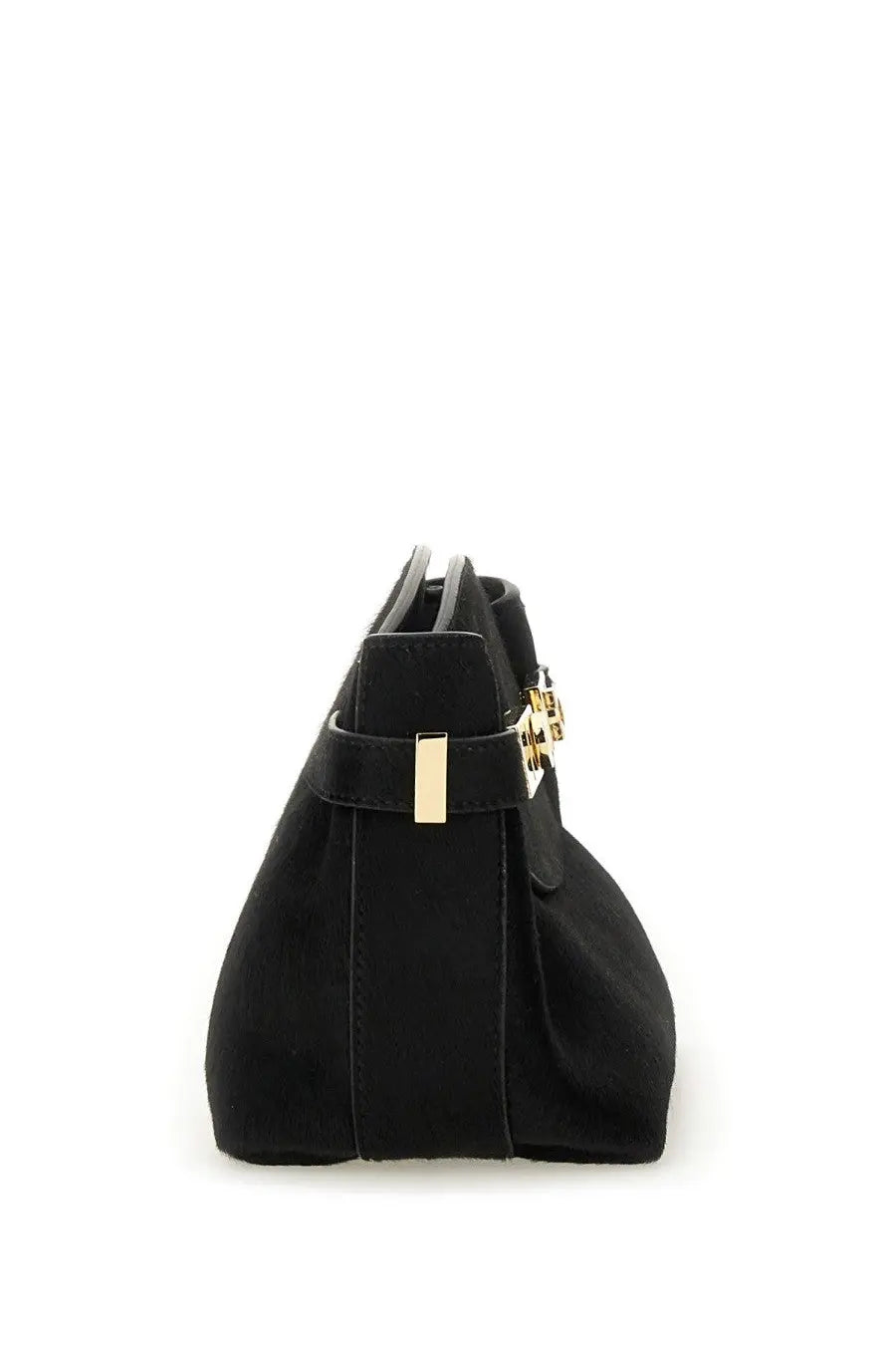 Ferragamo women’s hug soft bag black black suede handbag with gold-tone hardware and rectangular buckle front view