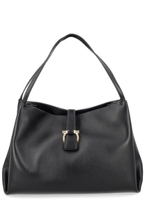 Ferragamo women’s large tote bag black made of leather with gold-tone metal clasp and shoulder strap