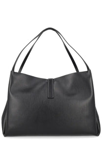 Ferragamo women’s large black leather tote bag with slender handles and minimalist front flap closure