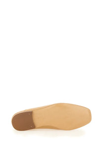 Ferragamo women’s loafer louis beige tan leather flat shoe with square toe and brown rubber heel