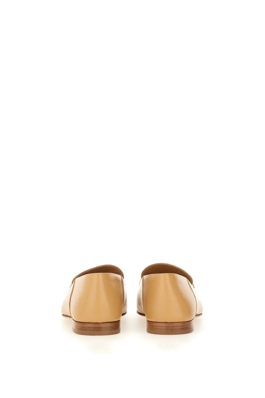 Ferragamo women’s loafer louis beige tan leather with sleek minimalist design and low-profile brown soles