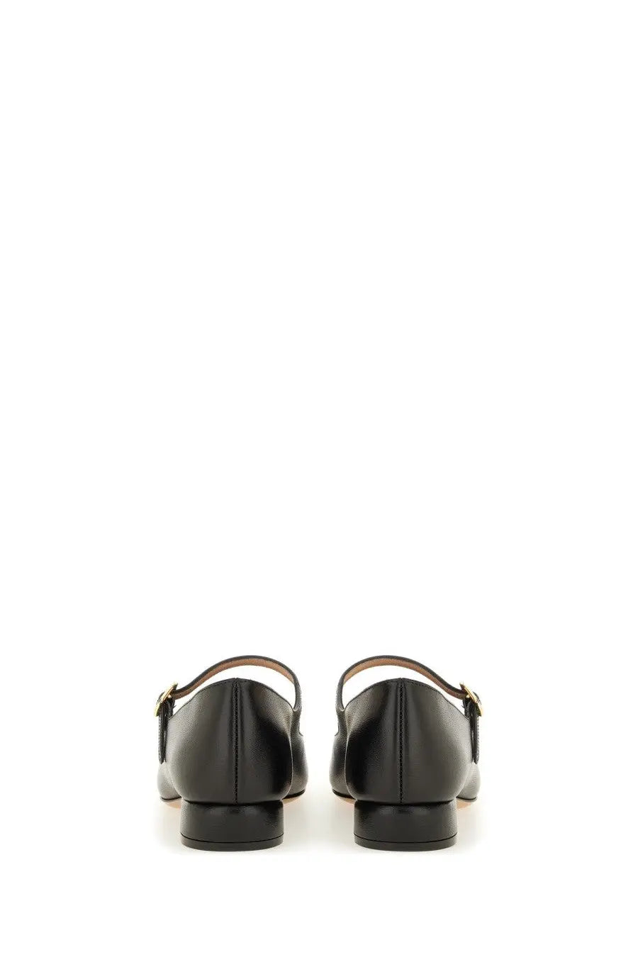 Black leather Ferragamo women’s Mary Jane maxi Gancini flats with gold-tone buckle details