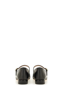 Black leather Ferragamo women’s Mary Jane maxi Gancini flats with gold-tone buckle details