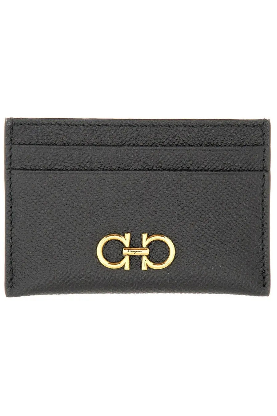 Ferragamo womens portacarte gancini black leather card holder with gold-tone gancio logo clasp