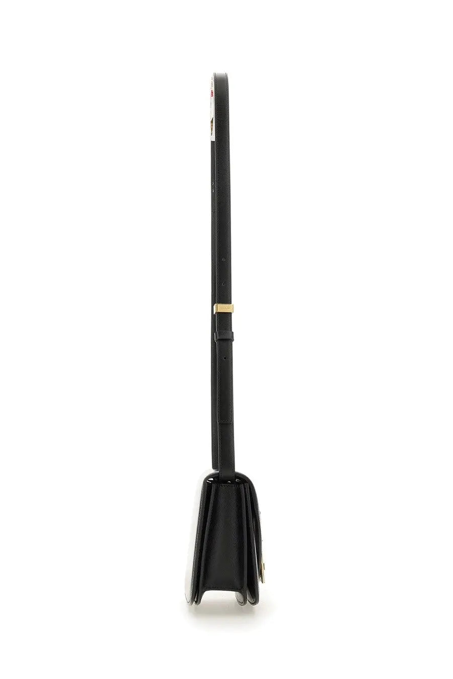 Ferragamo women’s shoulder bag flame black in black leather with gold-tone hardware and minimalist crossbody design