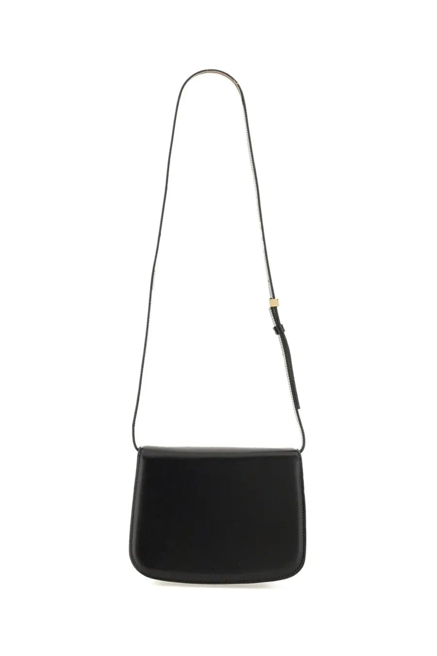 Ferragamo women’s shoulder bag flame black with black leather, slender strap, and gold-tone hardware