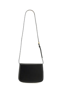 Ferragamo women’s shoulder bag flame black with black leather, slender strap, and gold-tone hardware