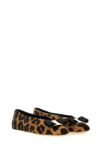 Ferragamo women’s vara ballerina flats in leopard print with black bows and gold-tone hardware