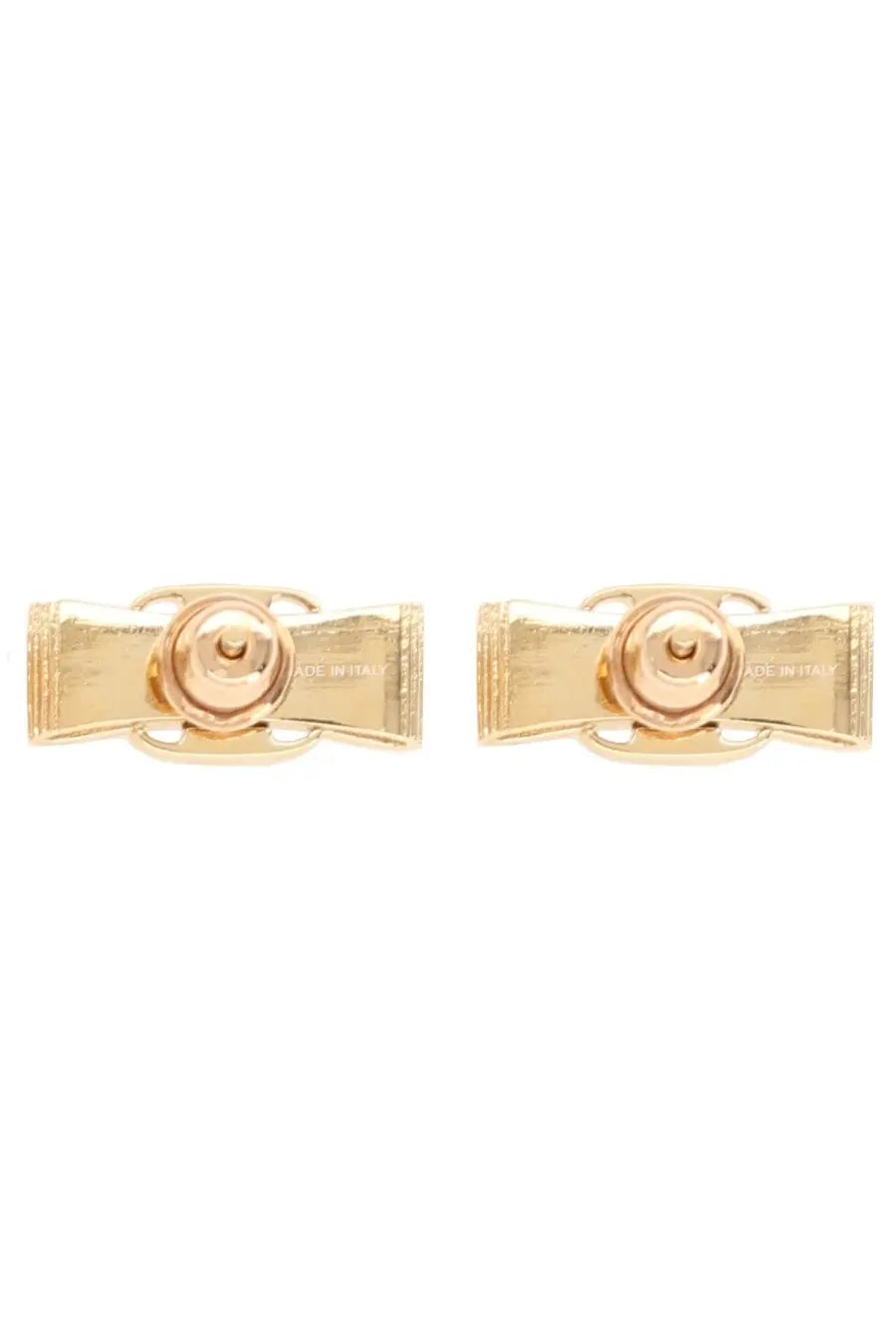 Ferragamo women’s gold tone metal bow cufflinks with polished finish and engraved made in italy inscription