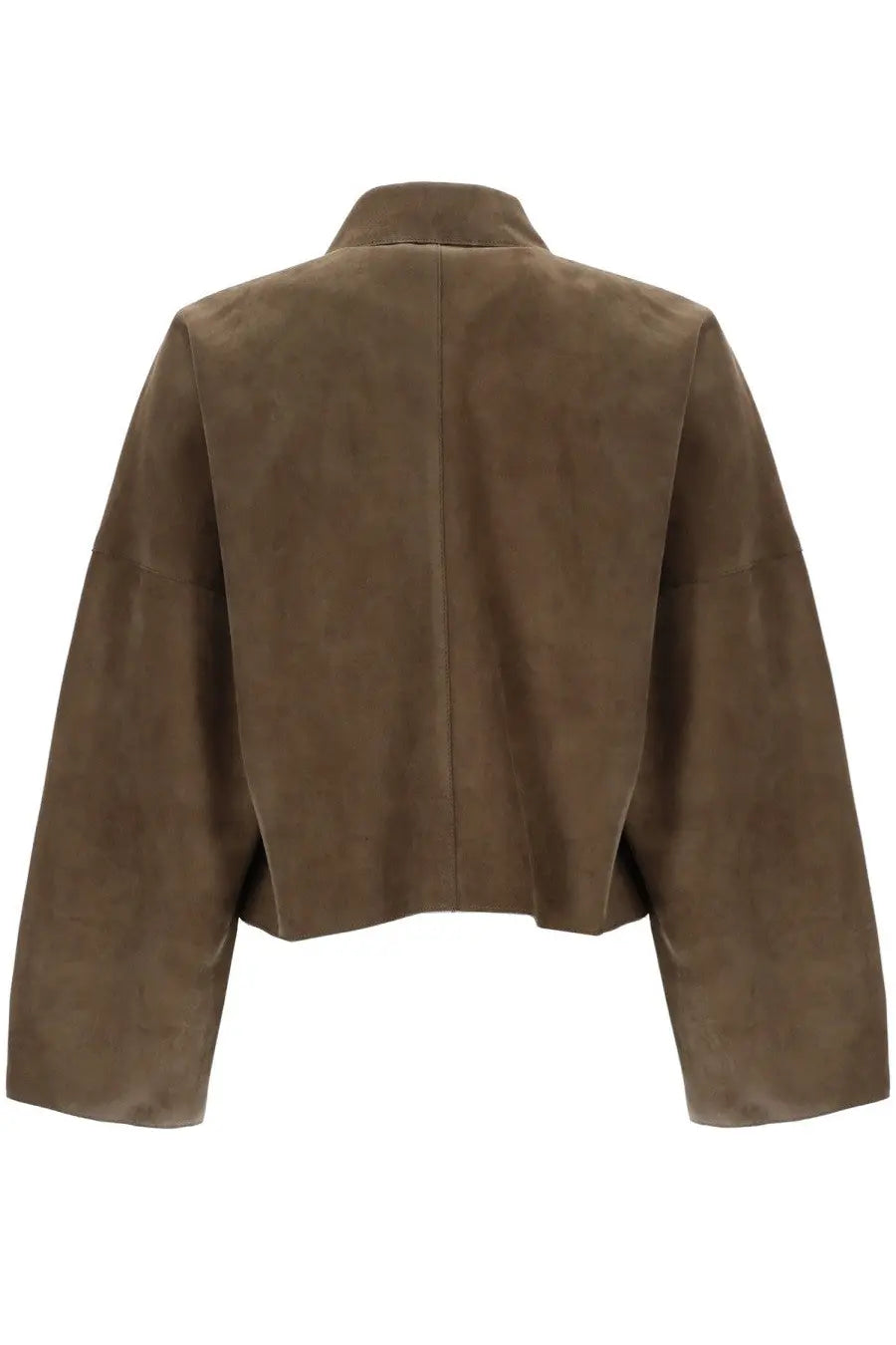 Filippa k women’s coach jacket green is a brown suede cropped blazer with classic collar and straight-cut sleeves