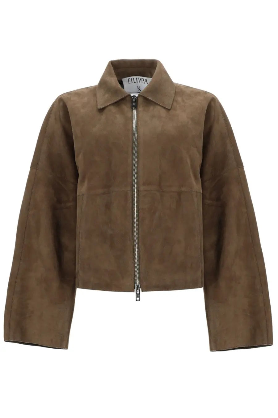Green suede cropped coach jacket for women by Filippa K with collar and front zipper